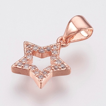 Brass Micro Pave Cubic Zirconia Charms, Lead Free & Cadmium Free, Star, Rose Gold, 12x10.5x2mm, Hole: 3x3.5mm