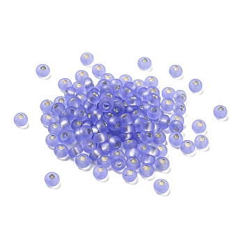 Frosted Silver Lined Glass Seed Beads, Round Hole, Round, Medium Slate Blue, 3x2mm, Hole: 1mm, 787pcs/bag