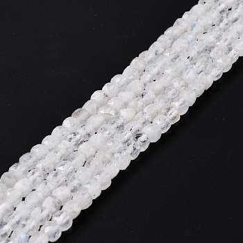 Natural Rainbow Moonstone Beads Strands, Faceted, Cube, Grade AA, 4x4x4mm, Hole: 1mm, about 95pcs/strand, 15.35 inch(39cm)