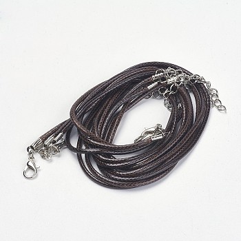 Imitation Leather Cord, Brown, Platinum Color Iron Clasp and adjustable chain, about 2mm thick, 18 inch