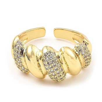 Brass Micro Pave Clear Cubic Zirconia Open Cuff Rings, Croissant, Real 16K Gold Plated, US Size 8 1/4(18.3mm)