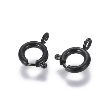 304 Stainless Steel Smooth Surface Spring Ring Clasps, Electrophoresis Black, 7.7x1.8mm, Hole: 1.8mm