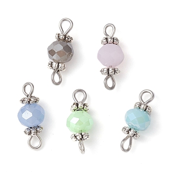 Faceted Glass Connector Charms, Rondelle Links with Alloy Daisy Spacer Beads, Mixed Shapes, Antique Silver, 15x6mm, Hole: 1.8mm