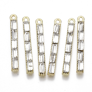 Rhinestone Pendants, with Brass Findings, Rectangle, Crystal, Golden, 29.5x3.5x3.5mm, Hole: 1.5mm