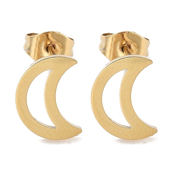 PVD Vacuum Plating 304 Stainless Steel Stud Earrings for Women, Hollow Moon, Golden, 10x7.5x1mm