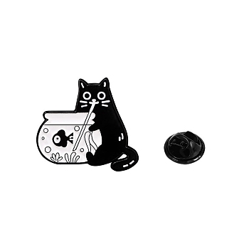 Lovely Cat Brooches, Black Alloy Enamel Pins, Fish, 30x30mm