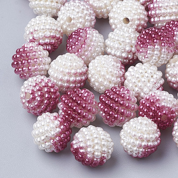 Imitation Pearl Acrylic Beads, Berry Beads, Combined Beads, Rainbow Gradient Mermaid Pearl Beads, Round, Cerise, 10mm, Hole: 1mm, about 200pcs/bag