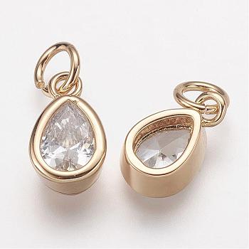 Brass Micro Pave Grade AAA Cubic Zirconia Charms, Lead Free & Nickel Free & Cadmium Free, teardrop, Real 18K Gold Plated, 11.5x7x4mm, Hole: 3mm