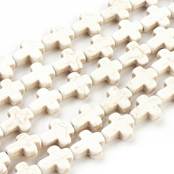 Synthetic Turquoise Beads Strands, Dyed, Cross, Beige, 10x8x3mm, Hole: 1mm, about 38pcs/strand, 15 inch