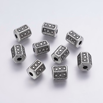 CCB Plastic Beads, Hexagon, Antique Silver, 10~11x12mm, Hole: 3.5mm