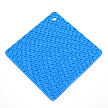 Square Silicone Hot Pads Heat Resistant, with Honeycomb Pattern, for Hot Dishes Heat Insulation Pad Kitchen Tool, Dodger Blue, 244x244x5.5mm, Hole: 12mm
