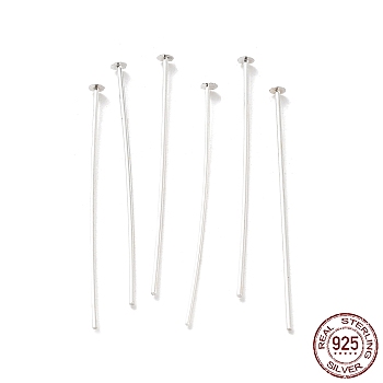925 Sterling Silver Flat Head Pins, Silver, 22 Gauge, 30x0.6mm, Head: 2mm