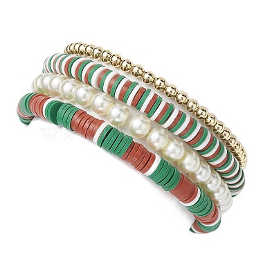 Ensemble de bracelets extensibles en argile polymère de style 4pcs 4(BJEW-TA00496)-5
