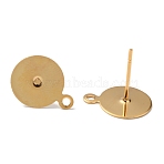 304 Stainless Steel Stud Earring Findings, with Loop and Flat Plate, Flat Round, Golden, 13x10mm, Hole: 1.4mm, Pin: 0.7mm(STAS-L262-35G)