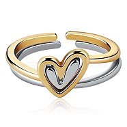 2Pcs Heart Layered Rings, Adjustable Love Ring Stackable Finger Rings, 925 Sterling Silver White Gold Knuckle Rings Jewelry Gift for Women, Antique Silver & Golden, 5.2mm, Inner Diameter: 16mm(JR942A)