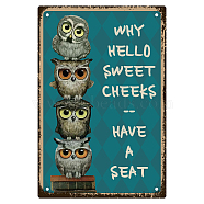 Iron Sign Posters, for Home Wall Decoration, Rectangle with Word Why Hello Sweet Cheeks Have A Seat, Owl Pattern, 300x200x0.5mm(AJEW-WH0157-557)