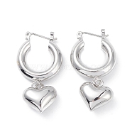 Brass Heart Dangle Hoop Earrings for Women, Platinum, 40mm, Pin: 0.8mm(EJEW-G347-01P)