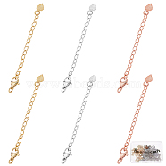 Beebeecraft 18Pcs 3 Colors Long-Lasting Plated Brass Chain Extender, with Lobster Claw Clasps and Heart Tips, Mixed Color, 67x3mm, 6pcs/color(FIND-BBC0001-21)