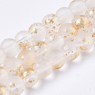 Frosted Spray Painted Glass Beads Strands, with Golden Foil, Round, PapayaWhip, 4~5mm, Hole: 0.9~1.2mm, about 95~103pcs/Strand, 13.78 inch~14.88 inch(35~37.8cm)(GLAA-N035-03A-C10)