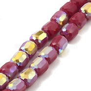 Frosted Imitation Jade Glass Beads Strands, AB Color Plated, Faceted, Column, Dark Red, 8.5x8mm, Hole: 1.5mm, about 68pcs/strand, 22.64''(57.5cm)(GLAA-P058-08A-10)
