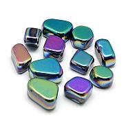 Electroplate Non-magnetic Synthetic Hematite Beads, Tumbled Stone, No Hole/Undrilled, Nuggets, Multi-color Plated, 15~25x10~20x10~15mm, about 60pcs/1000g(G-Q947-07B)