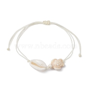Synthetic Turquoise Turtle & Natural Shell Braided Bead Bracelet, Adjustable Bracelet, White, Inner Diameter: 3-1/2 inch(8.75cm)(BJEW-JB09814-02)