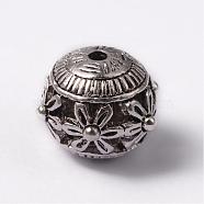 Round Tibetan Style Alloy Hollow Beads, Antique Silver, 15x14mm, Hole: 2mm(TIBEB-YC-45908-AS)