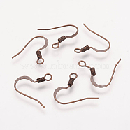 Brass French Earring Hooks, with Horizontal Loop, Flat Earring Hooks, Nickel Free, Red Copper, 17mm, Hole: 2mm(X-KK-Q366-RC-NF)