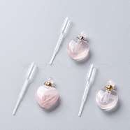 Natural Rose Quartz Openable Perfume Bottle Pendants, with 304 Stainless Steel Findings and Plastic Transfer Pipettes, Heart, 37.5~38x25~25.5x11~12mm, Hole: 1.6mm, 1pc/set, Capacity: 2.5ml(0.08 fl. oz)(G-K420-07)