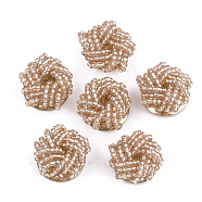 Glass Seed Beads Cabochons, with Iron Sieve Findings, Light Gold, Dark Salmon, 18~20x9~11mm(FIND-T044-22D)