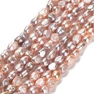 Natural Cultured Freshwater Pearl Beads Strands, Two Sides Polished, Grade 3A, Light Salmon, 6.5~7x4~4.5x4~4.5mm, Hole: 0.5mm, about 57~62pcs/strand, 14.17~14.37 inch(36~36.5cm)(PEAR-E016-090)