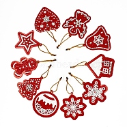 Christmas Theme DIY Diamond Painting Pendant Decoration Kits, including Pendant, Resin Rhinestones, Diamond Sticky Pen, Tray Plate and Glue Clay, Mixed Shapes, FireBrick, 70~75x50~70mm, 10pcs/set(XMAS-PW0001-110A)
