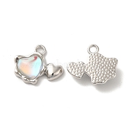 Alloy Pendant, with Glass, Lead Free & Cadmium Free, Heart Charm, Platinum, 14x17x4mm, Hole: 2mm(PALLOY-K001-070P)