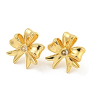 Rack Plating Brass Cubic Zirconia Stud Earrings, Long-Lasting Plated, Lead Free & Cadmium Free, Flower, Real 18K Gold Plated, 21.5x22mm(EJEW-M247-25G)