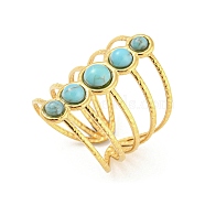 Synthetic Turquoise Beaded Open Cuff Ring, 304 Stainless Steel Hollow Ring, Golden, Inner Diameter: 16.8mm(RJEW-G293-01A)