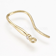 Brass Earring Hooks, Real 18K Gold Plated, with Cubic Zirconia, Lead Free & Cadmium Free, 19.5x2x9.5mm, Hole: 1mm, 18 Gauge, Pin: 1mm(KK-L152-22G)