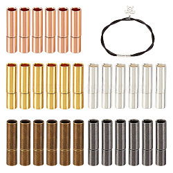 30 Sets 5 Colors Brass Bayonet Clasps, Column, Leather Cord Clasps Findings, Mixed Color, 17x4mm, Hole: 2.7mm, 6 sets/color(KK-OC0001-37C)