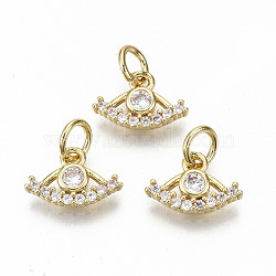 Brass Micro Pave Clear Cubic Zirconia Charms, with Jump Rings, Nickel Free, Eye, Real 16K Gold Plated, 7x11x2mm, Jump Ring: 5x0.8mm, 3.4mm inner diameter(ZIRC-S067-158-NF)