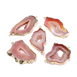 Natural Druzy Agate Pendants, with Golden Tone Iron Findings, Dyed, Nuggets, Dark Orange, 20~60x13~50x4~8mm, Hole: 1~4mm(G-Q494-65L-G)