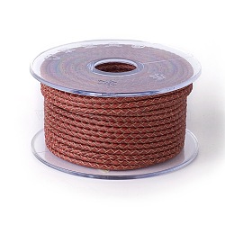 Braided Cowhide Cord, Leather Jewelry Cord, Jewelry DIY Making Material, FireBrick, 3mm, about 5.46 yards(5m)/roll(WL-I004-3mm-D-19)
