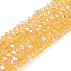 Electroplate Glass Beads Strands, Half Rainbow Plated, Faceted, Rondelle, Moccasin, 2.9~3.3x2mm, Hole: 0.8mm, about 148~150pcs/strand, 39.5~40cm(EGLA-A044-T2mm-L03)