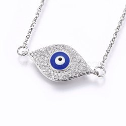 304 Stainless Steel Pendant Necklaces, with Cubic Zirconia and Enamel, Eye, Clear, Stainless Steel Color, 18.1 inch(46cm)(NJEW-L146-06P)
