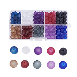 Transparent Glass Beads, Frosted, Round, Mixed Color, 4mm, Hole: 1.1~1.3mm, about 1500~1550pcs/box(FGLA-X0001-01-4mm)
