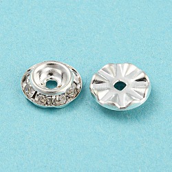 Brass Crystal Rhinestone Beads, Flat Round, Silver, 9x2.5mm, Hole: 1.6~2mm(RB-F035-06A-S)
