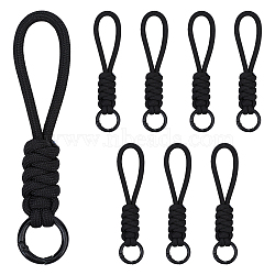 8Pcs Polyester Knitting Wrist Lanyard Hand Mobile Straps, with Alloy Findings, Black, 125x18x12mm(AJEW-ME0002-52)