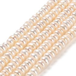 Natural Cultured Freshwater Pearl Beads Strands, Rondelle, Grade 6A, Beige, 4.5~5x3~4.5mm, Hole: 0.7mm, about 94~97pcs/strand, 14.37 inch(36.5cm)(PEAR-J007-27)