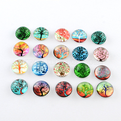 Half Round/Dome Tree Pattern Glass Flatback Cabochons for DIY Projects, Mixed Color, 25x6mm(X-GGLA-Q037-25mm-M31)