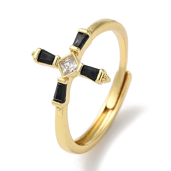 Brass with Cubic Zirconia Adjustable Rings, Cross, Golden, US Size 9 1/4(19.1mm)