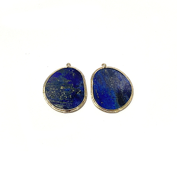Natural Lapis Lazuli Pendants, with Brass Findings, Golden, 33.5~34x27x2mm, Hole: 1.5mm