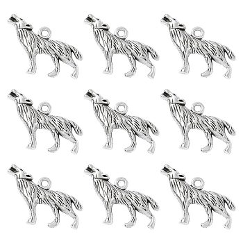 Tibetan Style Alloy Howling Wolf Pendants, Wolf, Cadmium Free & Lead Free, Antique Silver, 26x18x4mm, Hole: 2mm